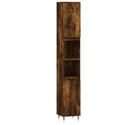 Qnhdfrt Armoire de salle de bain en chêne fumé 30 x 30 x 190 cm avec 4 portes et 2 compartiments ouverts, design moderne, pieds en fer robuste, montage flexible pour petites salles de bains et WC
