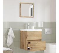 Qnhdfrt Armoire de salle de bain en chêne MDF marron rectangulaire avec miroir et deux tiroirs pour rangement dans la salle de bain, design moderne, robuste