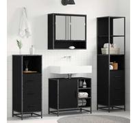 Qnhdfrt Armoire de salle de bain en chêne noir - 4 pièces - 65 x 33 x 60 cm - Montage mural - En bois - Design moderne avec miroir et meuble sous-lavabo - Pour petite salle de bain