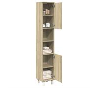 Qnhdfrt Armoire de salle de bain, étroite, haute, chêne Sonoma, 30,5 x 30 x 179 cm, avec 6 compartiments, porte montable des deux côtés, pour mettre de l'ordre dans la salle de bain
