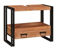 Qnhdfrt Armoire de salle de bain moderne en bois d'acacia et fer, 71 x 33 x 58 cm, avec 2 tiroirs et étagère, meuble de salle de bain moderne dans des dimensions étroites, meuble de salle de bain