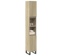Qnhdfrt Armoire haute, chêne Sonoma, 30 x 30 x 190 cm, en bois et métal, avec 6 compartiments et butée de porte au choix, design moderne, pour salle de bain, cuisine, couloir