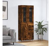 Qnhdfrt Armoire haute en chêne fumé 69,5 x 34 x 180 cm - Matériau du bois avec pieds en métal - Meuble de rangement pour salon, cuisine, couloir