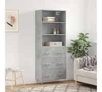 Qnhdfrt Armoire haute gris béton 69,5 x 34 x 180 cm en bois avec pieds en métal pour salon, cuisine, couloir - Design élégant et grand espace de rangement