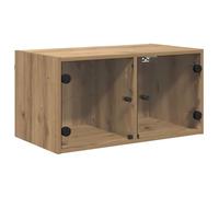 Qnhdfrt Armoire murale avec portes en verre, armoire suspendue aspect chêne Artisan, vitrine murale, rangement compact avec 2 compartiments, 68 x 37 x 35 cm