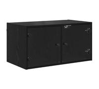 Qnhdfrt Armoire murale avec portes en verre, armoire suspendue moderne, aspect chêne noir, vitrine compacte à montage mural, 68 x 37 x 35 cm, matériau en bois pour salon
