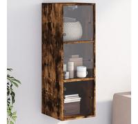 Qnhdfrt Armoire murale avec portes en verre - Chêne fumé - 35 x 37 x 100 cm - Étagère sur pied avec compartiments polyvalents - Design moderne - Matériau en bois robuste pour bureau, salon, couloir