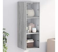Qnhdfrt Armoire murale grise Sonoma 35 x 37 x 100 cm avec portes en verre - Armoire de rangement peu encombrante en bois robuste - Design moderne pour bureau, salon, cuisine, couloir
