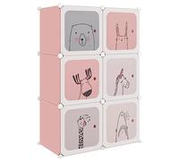 Qnhdfrt Armoire pour enfant modulaire rose 74 x 36,5 x 108 cm 6 cubes en plastique PP avec motif dessin animé facile à monter Étagère peu encombrante pour salle de jeux, couloir et chambre à coucher