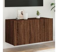 Qnhdfrt Armoire TV avec éclairage LED RVB marron aspect chêne 80 x 35 x 41 cm pour salon comme buffet ou meuble bas avec montage mural et espace de rangement