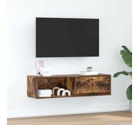 Qnhdfrt Armoire TV - Buffet bas - Chêne fumé - 100 x 31 x 25,5 cm - En matériau dérivé du bois - Avec tiroir et compartiment pour salon - Peu encombrant - Avec montage mural