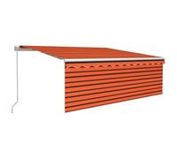 Qnhdfrt Auvent 400 x 300 cm rétractable manuellement avec store vertical, protection solaire, pour terrasse et balcon, cadre en aluminium revêtu par pulvérisation, orange et marron, hauteur réglable