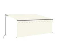 Qnhdfrt Auvent à bras articulés 3,5 x 2,5 m avec store vertical, store manuel pour terrasse et balcon, cadre en aluminium revêtu par pulvérisation, tissu crème, anthracite