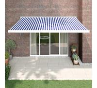 Qnhdfrt Auvent à bras articulés, 4 x 3 m, bleu et blanc, cadre en aluminium avec tissu anti-UV pour terrasse, balcon, jardin