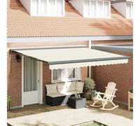 Qnhdfrt Auvent tout terrain crème, 4 x 3 m, avec moteur et télécommande, cadre en aluminium noir, tissu résistant aux UV, auvent de terrasse rétractable pour balcon, jardin, café, restaurant