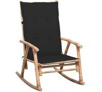 Qnhdfrt Bamboo Rocking Chair with 2 Black Cushions