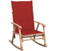 Qnhdfrt Bamboo Rocking Chair with Red Cushion