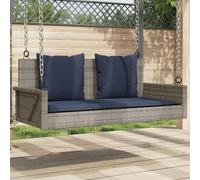 Qnhdfrt Banc à bascule gris avec coussin en rotin PE 119 x 56 x 48 cm, banc de jardin avec fonction balançoire pour balcon, terrasse et jardin, banc d'extérieur avec anneaux de fixation