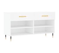 Qnhdfrt Banc à Chaussures Blanc 102x35x55 cm en Bois d'Ingénierie et Fer, Meuble d'Entrée Design Industriel avec 2 Tiroirs et 4 Étagères pour Rangement de Souliers et Assise Confortable