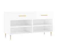 Qnhdfrt Banc à Chaussures Blanc Brillant 102x35x55 cm Meuble d'Entrée en Bois d'Ingénierie et Métal avec 2 Tiroirs et 4 Étagères pour Rangement de Souliers et Assise Confortable