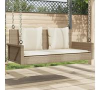 Qnhdfrt Banc de jardin d'extérieur beige avec coussin, fonction balançoire, 119 x 56 x 48 cm, rotin polyéthylène, robuste, pour balcon, jardin ou terrasse