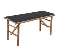 Qnhdfrt Banc de jardin pliable en bambou avec coussin, 118 cm, banc mobile pour jardin, terrasse ou véranda, banc en bambou peu encombrant, avec coussin d'assise en anthracite