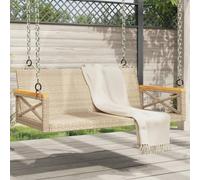 Qnhdfrt Banc de jardin suspendu beige 109 x 62 x 40 cm avec rotin PE et fonction balançoire - Robuste, résistant aux intempéries et facile d'entretien pour jardin, balcon ou terrasse