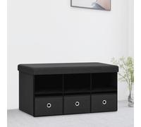 Qnhdfrt Banc pliable avec espace de rangement - Noir - 76 x 38 x 38 cm - Aspect lin - Pour couloir, chambre à coucher et salle à manger - Avec 3 compartiments et 3 tiroirs