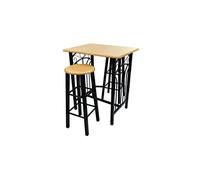 Qnhdfrt Bar de petit-déjeuner 3 pièces avec table de bar rectangulaire et 2 tabourets de bar, table de cuisine moderne en MDF et acier noir, salle à manger peu encombrante pour petits appartements et
