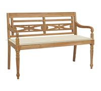 Qnhdfrt Batavia Banc de jardin en teck massif avec coussin blanc crème 120 cm - Banc confortable et élégant pour jardin, terrasse, balcon et extérieur - Design robuste et longue durée de vie