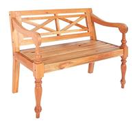 Qnhdfrt Batavia - Banc en bois d'acajou massif - 98 cm de large - Banc d'intérieur élégant avec accoudoirs incurvés - Banc en bois 2 places - Marron clair - Pour salon et couloir