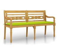 Qnhdfrt Batavia Banc en teck massif 150 cm - Banc de jardin élégant avec coussin rembourré confortable vert clair pour terrasse, balcon et jardin - Banc massif