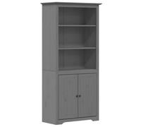 Qnhdfrt Bibliothèque BODO en Bois de Pin Massif, Meuble de Rangement Style Français avec 3 Étagères Ouvertes et 2 Portes, Grand Vaisselier pour Salon et Bureau, Gris, 82x40x173 cm