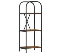 Qnhdfrt Bibliothèque en bois de chêne fumé, 40 x 30 x 109 cm, avec 3 compartiments de rangement et pieds en métal noir, moderne, pour salon, bureau et couloir