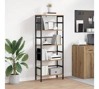 Qnhdfrt Bibliothèque en chêne artisan - 60 x 29,5 x 149 cm - Cadre en acier robuste - 4 compartiments de rangement - Design industriel moderne - Grand espace de rangement - Armoire haute étroite pour