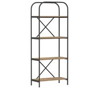 Qnhdfrt Bibliothèque en chêne artisanal, 60 x 30 x 146 cm, petite bibliothèque, matériau du bois, pieds en acier noir, design moderne, espace de rangement pour salon, bureau, chambre à coucher