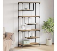 Qnhdfrt Bibliothèque en chêne artisanal, 81 x 36 x 176 cm, en bois massif, avec 7 compartiments de rangement et cadre en métal, design industriel moderne, robuste, miracle de rangement pour salon