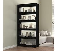 Qnhdfrt Bibliothèque fine, séparateur de pièce, noire, 80 x 30 x 167,4 cm, en bois de pin massif, robuste, étroite, haute, pour salon, couloir, bureau