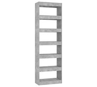 Qnhdfrt Bibliothèque gris béton 60 x 30 x 198 cm en matériau dérivé du bois avec design classique, fonction séparateur de pièce, montage mural pour salon, couloir, chambre à coucher