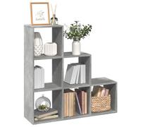 Qnhdfrt Bibliothèque séparateur de pièce à 3 étages, gris béton, 99 x 29 x 99 cm, étroite, haute, avec six compartiments cubes, design en forme d'escalier, pour salon, bureau, chambre à coucher, comme