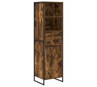 Qnhdfrt Bibliothèque Style Industriel en Bois d'Ingénierie Chêne Fumé 43x36x150,5 cm, Meuble de Rangement avec Porte et Tiroir, Armoire à Livres Haute Colonne pour Salon, Bureau et Entrée