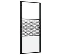 Qnhdfrt Black Aluminum Frame Interior Glass Swing Door | Includes handle and lock, measuring 93 x 3.5 x 201.5 cm, suitable for living rooms, offices, and bedrooms.