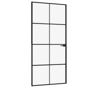 Qnhdfrt Black Aluminum Frame Tempered Glass Interior Door, 93 x 201.5 cm | This 3.5 cm thick single swing door includes a handle, designed for kitchen, pantry, or living room entryways.