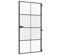 Qnhdfrt Black Aluminum Frame Tempered Glass Interior Swing Door | Measures 102.5 x 201.5 cm with mixed frosted and clear panels, designed for modern room separation and privacy.