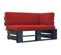 Qnhdfrt Black Pine Wood Corner Garden Pallet Sofa with Red Cushion