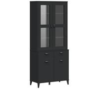 Qnhdfrt Black Solid Pine Buffet Hutch with Tempered Glass Doors