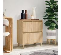 Qnhdfrt Buffet 60 x 35 x 70 cm en chêne Sonoma avec décor eucalyptus - Vitrine sur pied avec 2 portes - Meuble bas classique pour salon, couloir, cuisine