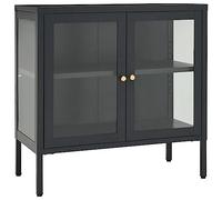 Qnhdfrt Buffet Anthracite 70x35x70 cm - Meuble de Rangement en Acier et Verre Trempé pour Salon, Bureau et Cuisine - Commode Industrielle Élégante avec Étagère Réglable et Pieds Ajustables