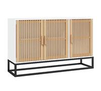 Qnhdfrt Buffet blanc 105 x 30 x 65 cm avec insert en bois massif, bois et pieds en fer au design intemporel, grand espace de rangement et support robuste pour cuisine, couloir et salon