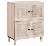 Qnhdfrt Buffet blanc 33,5 x 60 x 75 cm en bois de manguier massif, meuble bas moderne avec 4 portes, miracle de rangement pour salon, cuisine et couloir